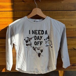 Zara Kids White Long Sleeve Shirt - "I Need a Day Off" with Panda Print